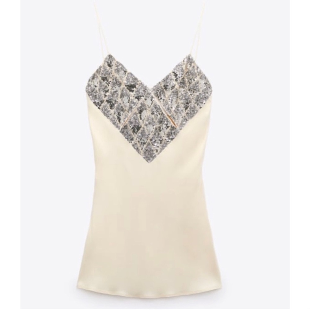 ZARA SATIN MINI DRESS BEIGE-PINK STRAPPY V-NECK - Picture 10 of 13